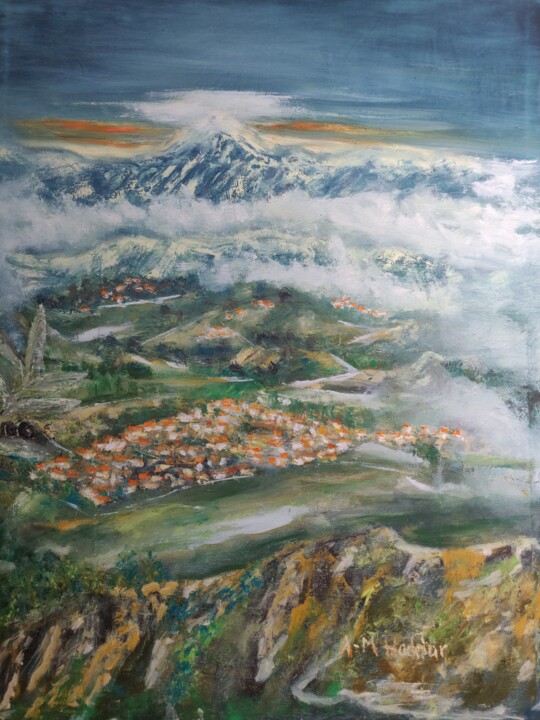 Pintura intitulada "chemin qui monte au…" por Abdelmadjid Haddar, Obras de arte originais, Óleo