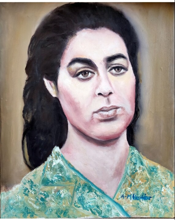 Painting titled "Héroïne Djamila Bou…" by Abdelmadjid Haddar, Original Artwork, Oil