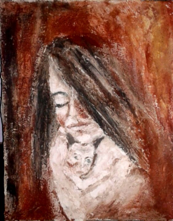 Pintura titulada "l'amour maternelle…" por Abdelmadjid Haddar, Obra de arte original, Otro