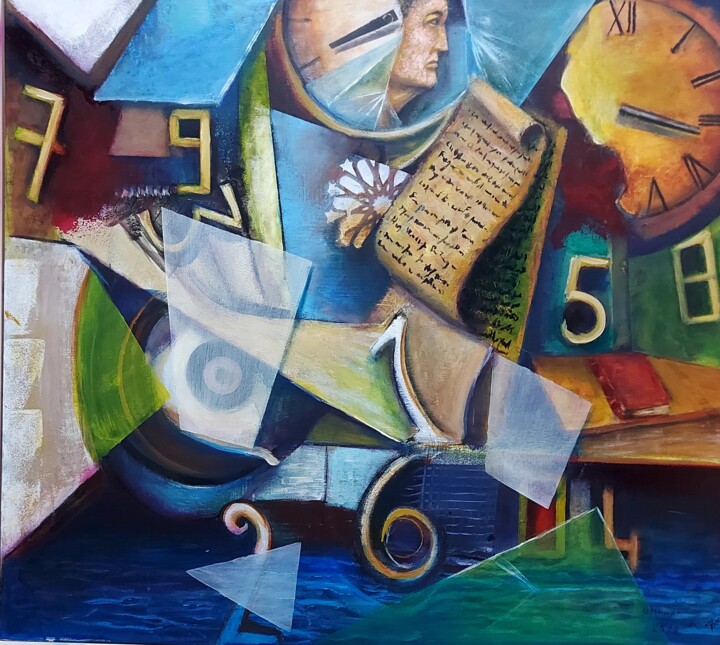 Malerei mit dem Titel "Un temps qui passe" von Abdelouahed Ghanemi, Original-Kunstwerk, Acryl