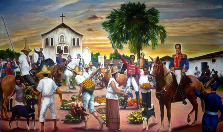 Painting titled "LAS TROPAS LIBERTAD…" by Abdenago, Original Artwork, Oil