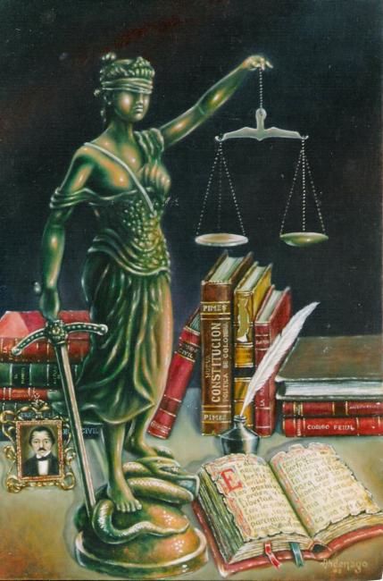 ESTATUA DE LA JUSTICIA SOBRE UN VIEJO ESCRITORIO - Painting, 60x90 cm ©1995 by abdenago Pulido Rincón -
LA JUSTICIA SOBRE EL ESCRITORIO