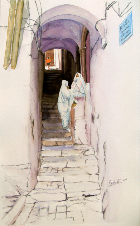 Pintura intitulada "Casbah d'Alger un i…" por Abdenasser Rebati, Obras de arte originais, Aquarela