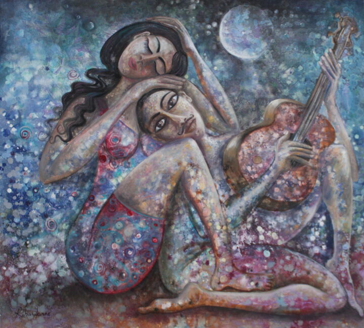 Painting titled "Full moon" by Abderrahim Akarne, Original Artwork, Oil