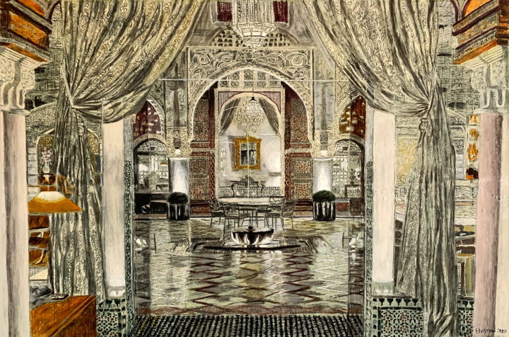 Картина под названием "Maroc Architecture…" - Abderrahim El Asraoui, Подлинное произведение искусства, Масло Установлен на Д…