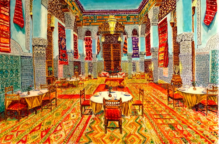 Peinture intitulée "Maroc Architecture…" par Abderrahim El Asraoui, Œuvre d'art originale, Huile Monté sur Panneau de bois