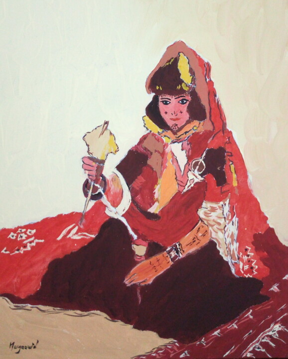 Painting titled "la tisseuse" by Abderrahim El Moujaouid, Original Artwork, Acrylic Mounted on Wood Stretcher frame