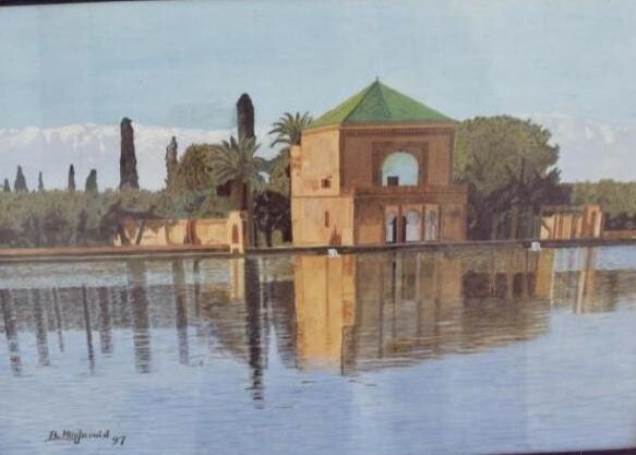 Malarstwo zatytułowany „le minarat de Marra…” autorstwa Abderrahim El Moujaouid, Oryginalna praca, Akryl Zamontowany na Drew…