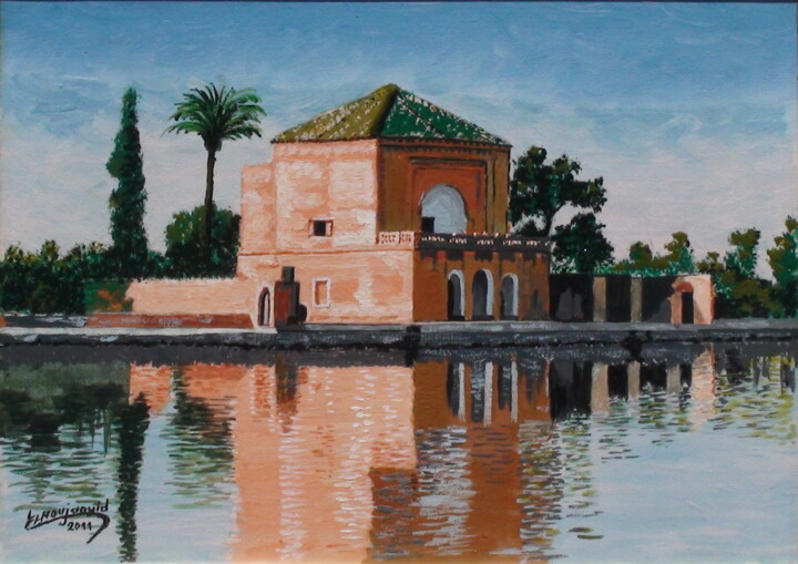 Schilderij getiteld "La Ménara de Marrak…" door Abderrahim El Moujaouid, Origineel Kunstwerk, Acryl Gemonteerd op Frame voor…