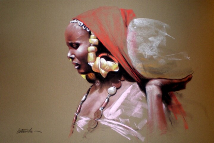 Painting titled "Femme peule" by Abderrahmane Latrache, Original Artwork, Oil