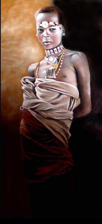 Painting titled "Fille masai" by Abderrahmane Latrache, Original Artwork, Oil