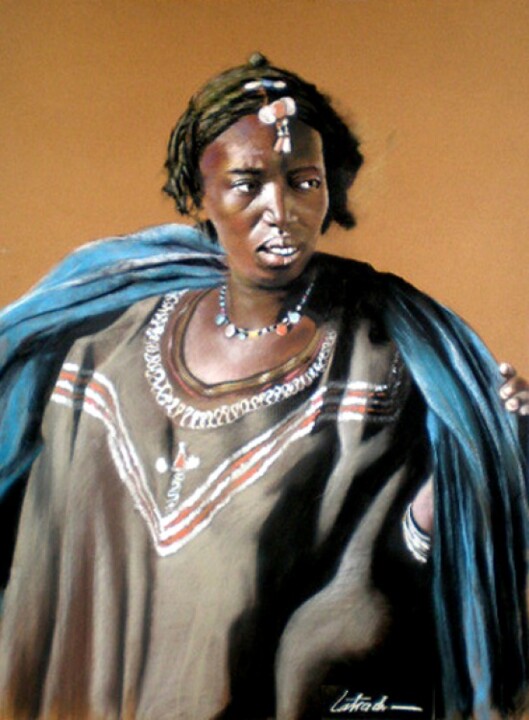 Peinture intitulée "Femme peul du Niger" par Abderrahmane Latrache, Œuvre d'art originale, Huile