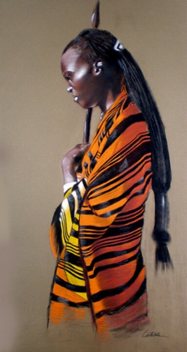 绘画 标题为“Masai warrior” 由Abderrahmane Latrache, 原创艺术品, 油