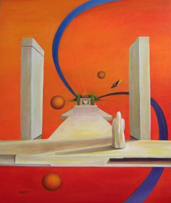 Painting titled "Reflexión Orange" by Abdías Méndezrobles (MéndezRobles), Original Artwork, Oil