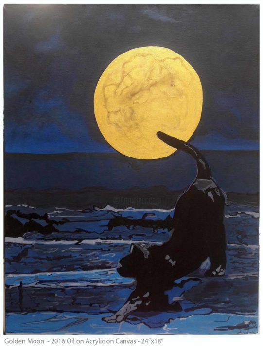 Painting titled "Golden Moon" by Abdul Ali Hyder, Original Artwork, Acrylic