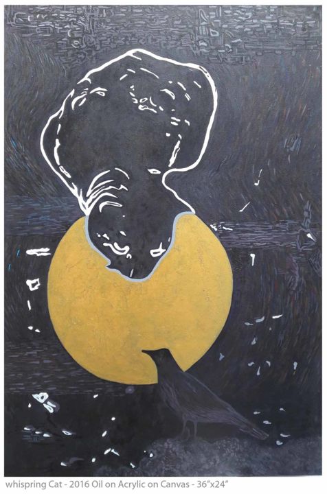 Painting titled "whispring Cat" by Abdul Ali Hyder, Original Art, Acrylic