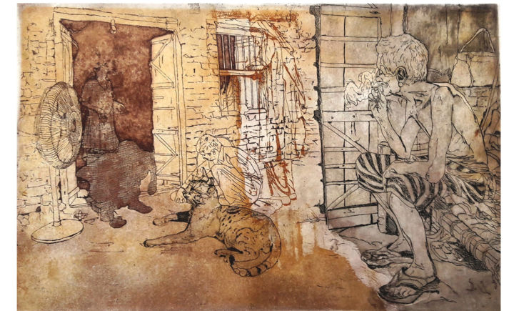 印花与版画 标题为“Untitled =village l…” 由Abdul Ali Hyder, 原创艺术品, 雕刻