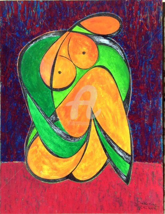 Peinture intitulée "" woman and scarf "" par Du Kerim, Œuvre d'art originale