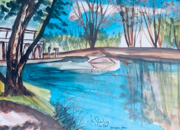 Pintura titulada "Prospect Park, Broo…" por Abe Shainberg, Obra de arte original, Acuarela
