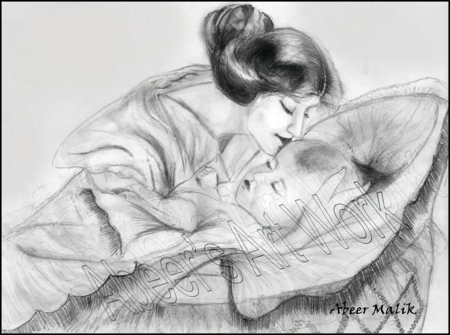 Drawing titled "MOTHERS'S LOVE" by Abeer Malik, Original Artwork, Other