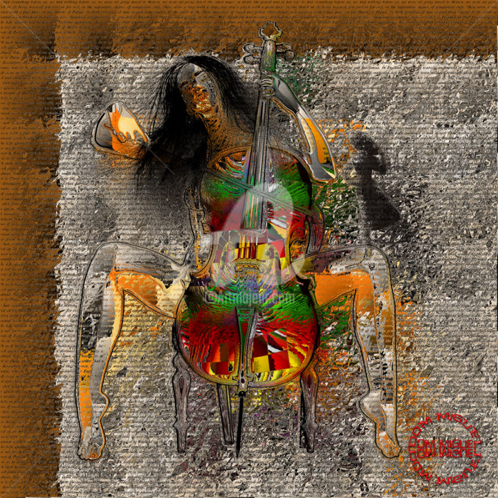 Arte digitale intitolato "Gold cellist" da Abelard, Opera d'arte originale, Pittura digitale