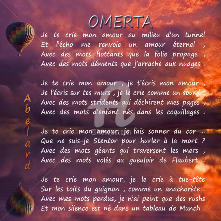 Digital Arts titled "OMERTA" by Abelard, Original Artwork, Poem