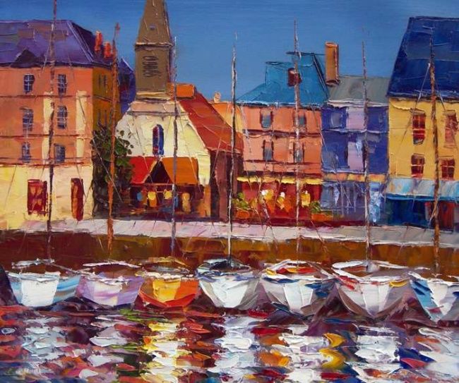 Painting titled "Port de Honfleur I" by Abelin Liang, Original Artwork