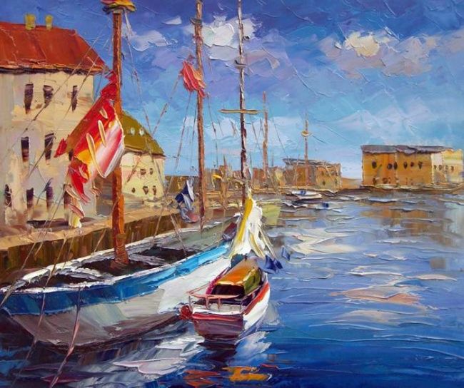 Painting titled "Port de Honfleur II" by Abelin Liang, Original Artwork