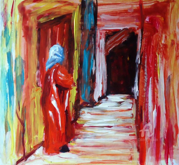 Painting titled "L'Attente" by Fatiha Abellache, Original Artwork, Acrylic