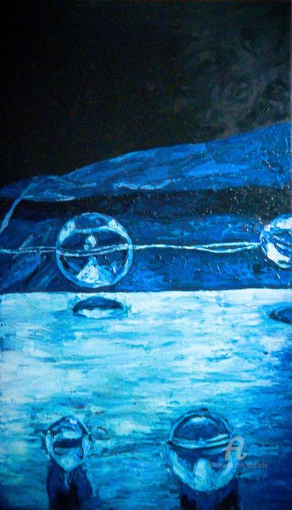 Peinture intitulée "Espace bleu II" par Fatiha Abellache, Œuvre d'art originale, Huile