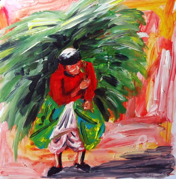 Painting titled "Femme transportant…" by Fatiha Abellache, Original Artwork, Acrylic