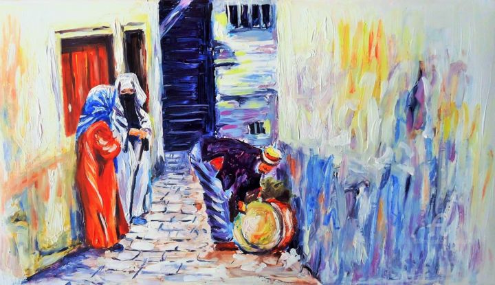 Malerei mit dem Titel "Casbah d'Alger" von Fatiha Abellache, Original-Kunstwerk, Acryl