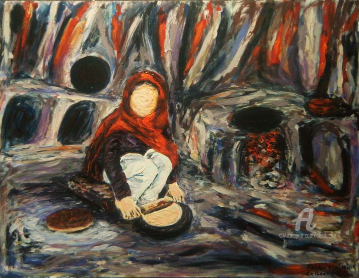 Malerei mit dem Titel "L'Enfant 02" von Fatiha Abellache, Original-Kunstwerk, Acryl
