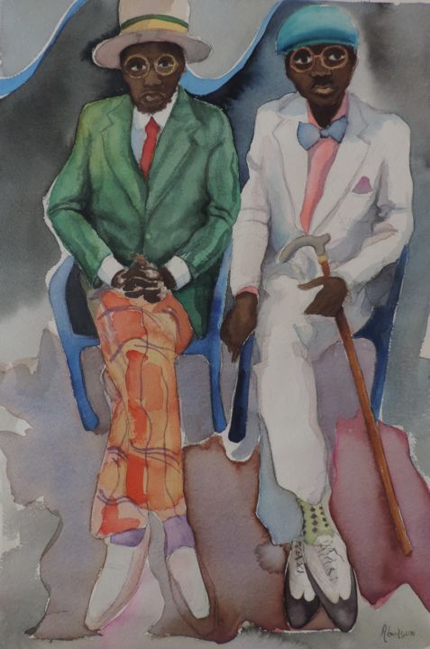 Painting titled "BROTHERS" by David Abelson, Original Artwork, Watercolor