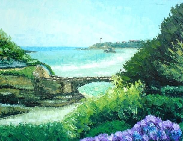 Painting titled "Petit pont - Biarri…" by Aberius, Original Artwork, Oil