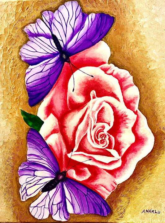 Painting titled "The Rose" by Andrew (Ana` Alu) Hollimon, Original Artwork, Acrylic Mounted on Wood Stretcher frame