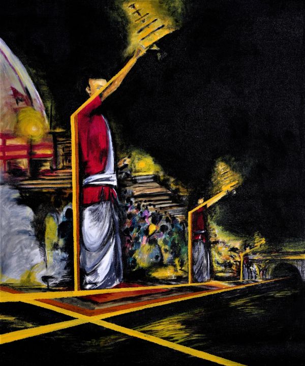 Painting titled "Prayer On Axis" by Abhishek Chauhan, Original Artwork, Acrylic
