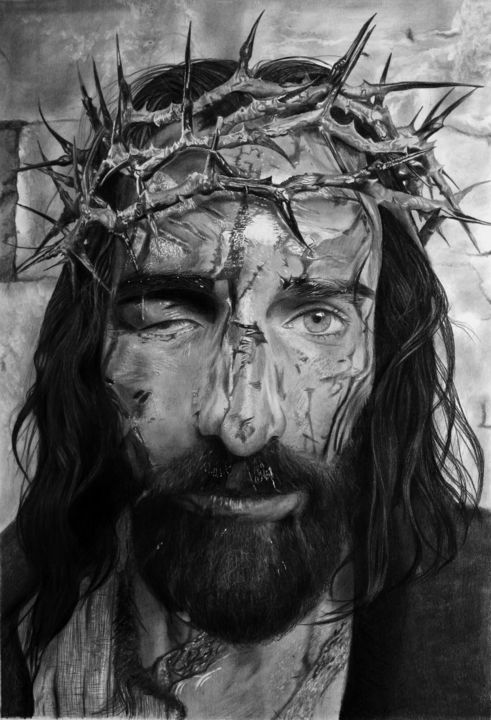 Dessin intitulée "Christ" par Abhilash, Œuvre d'art originale, Fusain