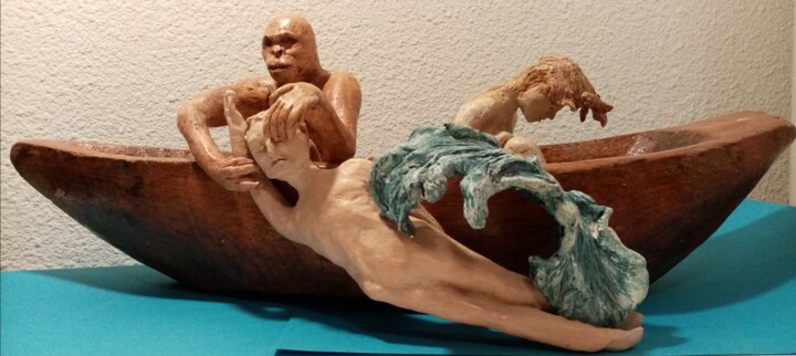 Sculpture titled "Les naufragés" by Abi, Original Artwork, Clay