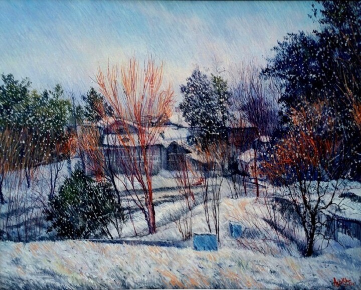 Painting titled "Snow season" by Abid Khan, Original Artwork, Oil