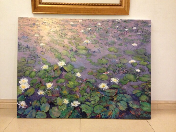 Peinture intitulée "Water lilies" par Abid Khan, Œuvre d'art originale, Huile