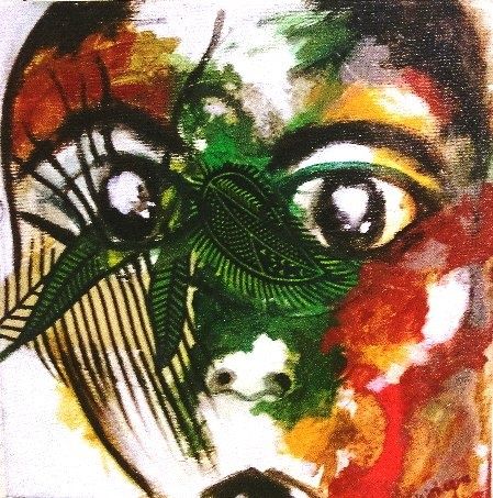 Peinture intitulée "Visage Fleur- Homme" par Abishag, Œuvre d'art originale