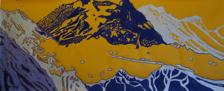 Arte têxtil intitulada "Montagnes à l'or du…" por Abora, Obras de arte originais, Tecido