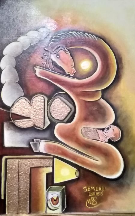 Peinture intitulée "Relation homme anim…" par Driss Semlali (Semlapeintre), Œuvre d'art originale, Acrylique