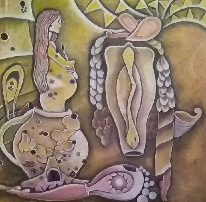 Pittura intitolato "La fécondation" da Driss Semlali (Semlapeintre), Opera d'arte originale, Acrilico