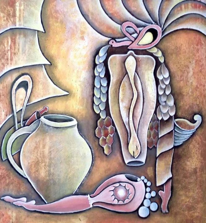 Painting titled "Naissance" by Driss Semlali (Semlapeintre), Original Artwork, Acrylic