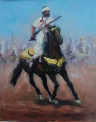 Pittura intitolato "cavalier marocain" da Driss Abousaadia, Opera d'arte originale