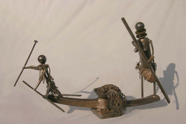 Sculpture intitulée "Botswana . La pêche" par Abraham Jarmon, Œuvre d'art originale