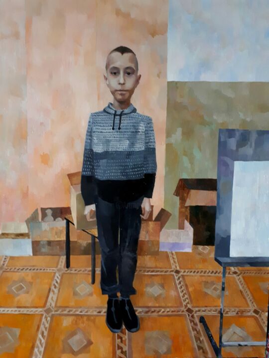 Pittura intitolato "Portrait Slava boy" da Irina Abramova, Opera d'arte originale, Olio Montato su Telaio per barella in leg…