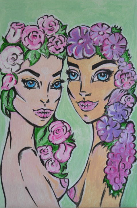 Картина под названием "Two women" - Ekaterina Abramova, Подлинное произведение искусства, Акрил
